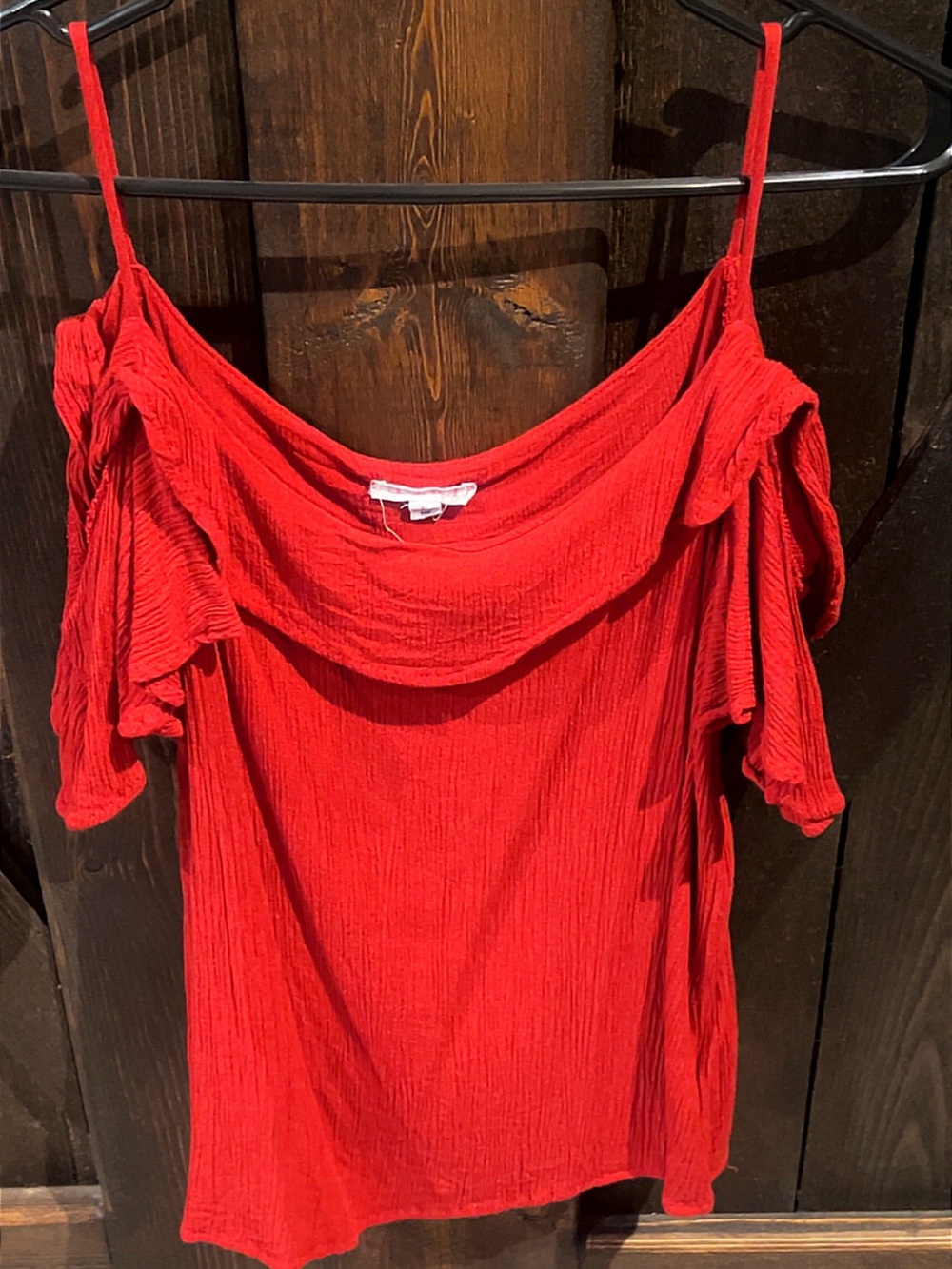 Red Off-Shoulder Ruffle Sleeve Top